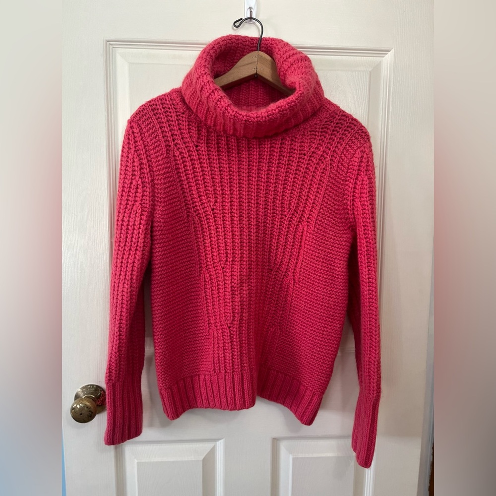 Banana Republic Merino Alpaca Wool Blend Vibrant Pink Cowl Neck Sweater Size S